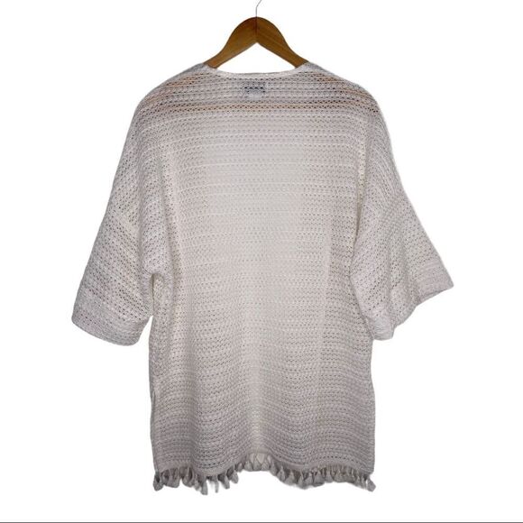 Molly Bracken White Cotton Crochet Fringed 3/4 Sleeve Open Cardigan - Picture 2 of 5